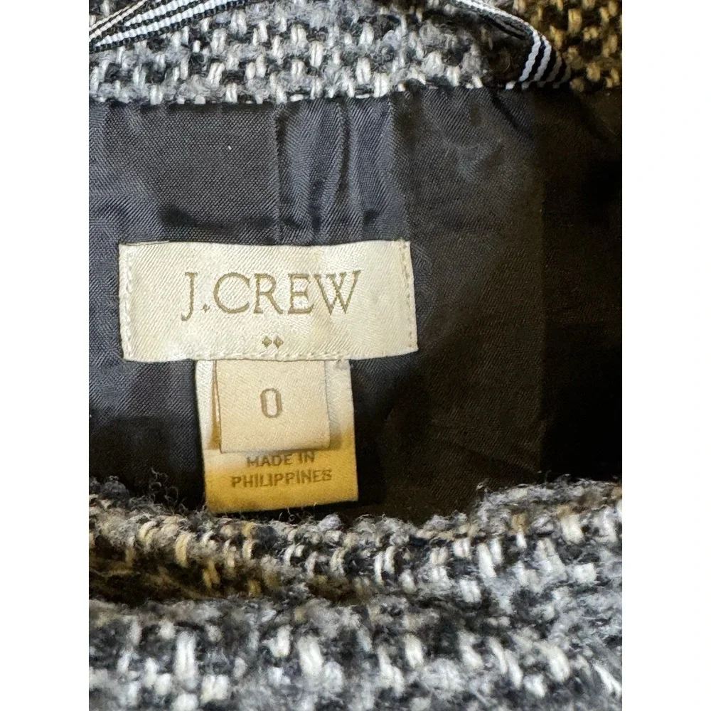 J Crew Tweed Coat Women Size 0 Black White Long Wool Blend‎ Walker Pea - Picture 5 of 13
